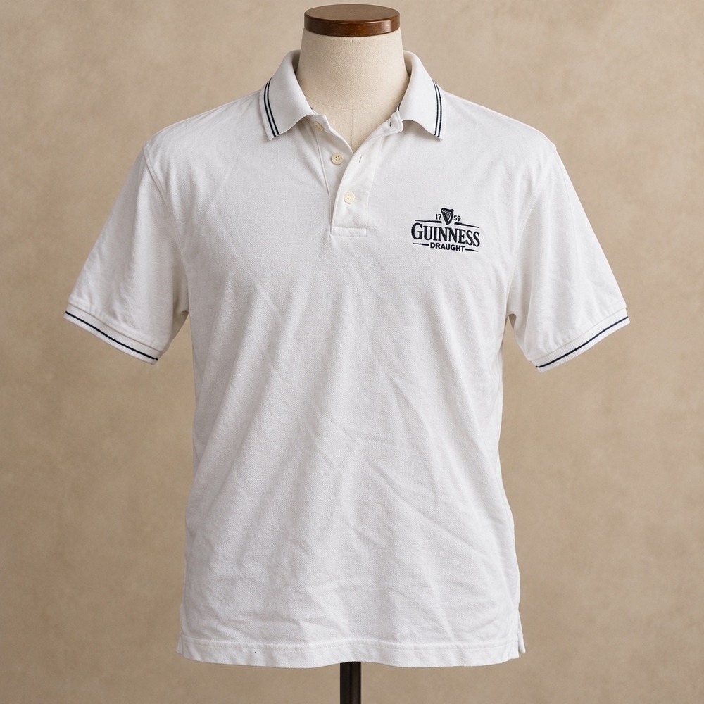 Guinness Draught Mens White Cotton Pique Polo Shirt Embroidered Logo Size M
